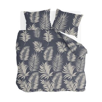 Pretty Palm dekbedovertrek 240x220cm grijs/blauw