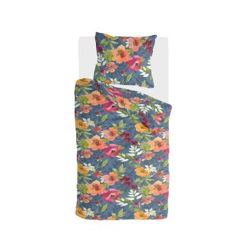 Flowering Peonies dekbedovertrek 155x220cm blauw