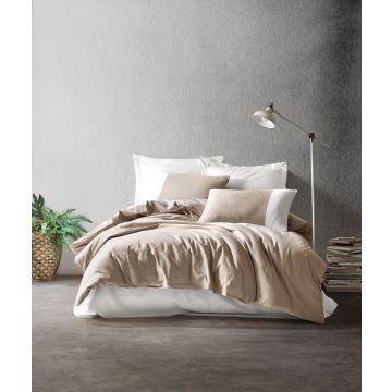 Cottonbox Plain Line ranforce çift kişilik nevresim takımı vizon/krem