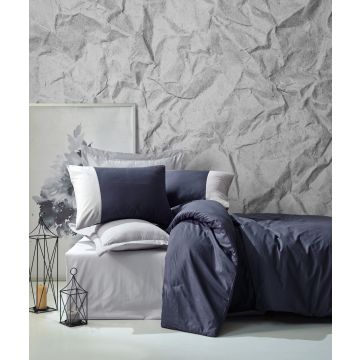 Cottonbox Plain Line ranforce çift kişilik nevresim takımı lacivert/gri