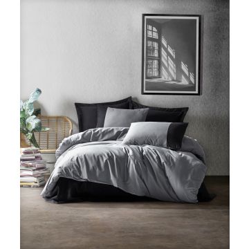 Cottonbox Plain Line ranforce çift kişilik nevresim takımı gri/siyah