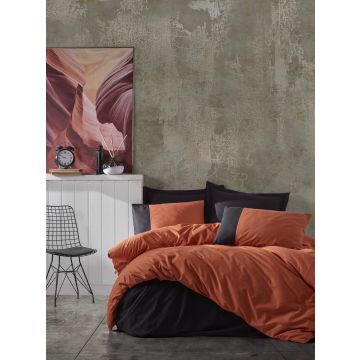 Cottonbox Plain Line ranforce çift kişilik nevresim takımı kiremit/siyah