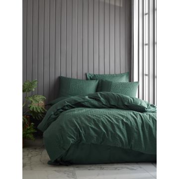 Cottonbox Jakarlı saten çift kişilik nevresim takımı hexa yeşil