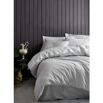 Cottonbox Jakarlı saten çift kişilik nevresim takımı leaf buz mavi