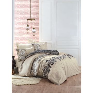 Cottonbox Saten Line çift kişilik nevresim takımı cemile bej