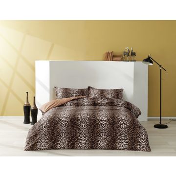 Taç Leopard saten çift kişilik nevresim takımı 200x220cm kahverengi