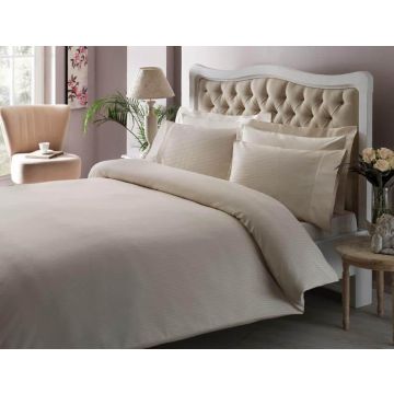 Taç Stripe saten çift kişilik nevresim takımı 200x220cm krem