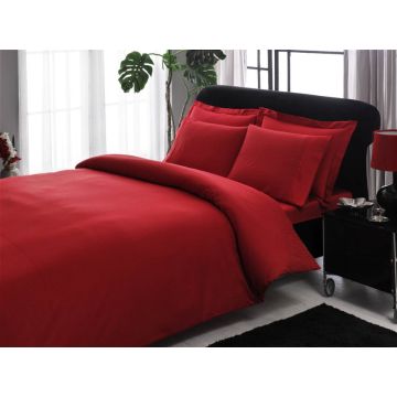 Taç Stripe saten çift kişilik nevresim takımı 200x220cm kırmızı