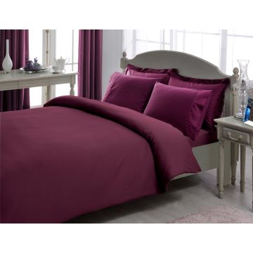 Taç Stripe saten çift kişilik nevresim takımı 200x220cm mürdüm