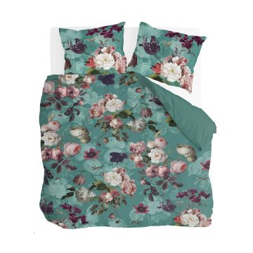 Flowers United dekbedovertrek 240x220cm turquoise