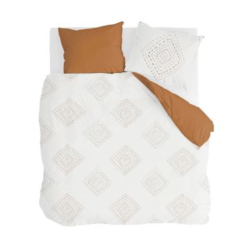 Boho Stitches dekbedovertrek 240x220cm wit/cognac