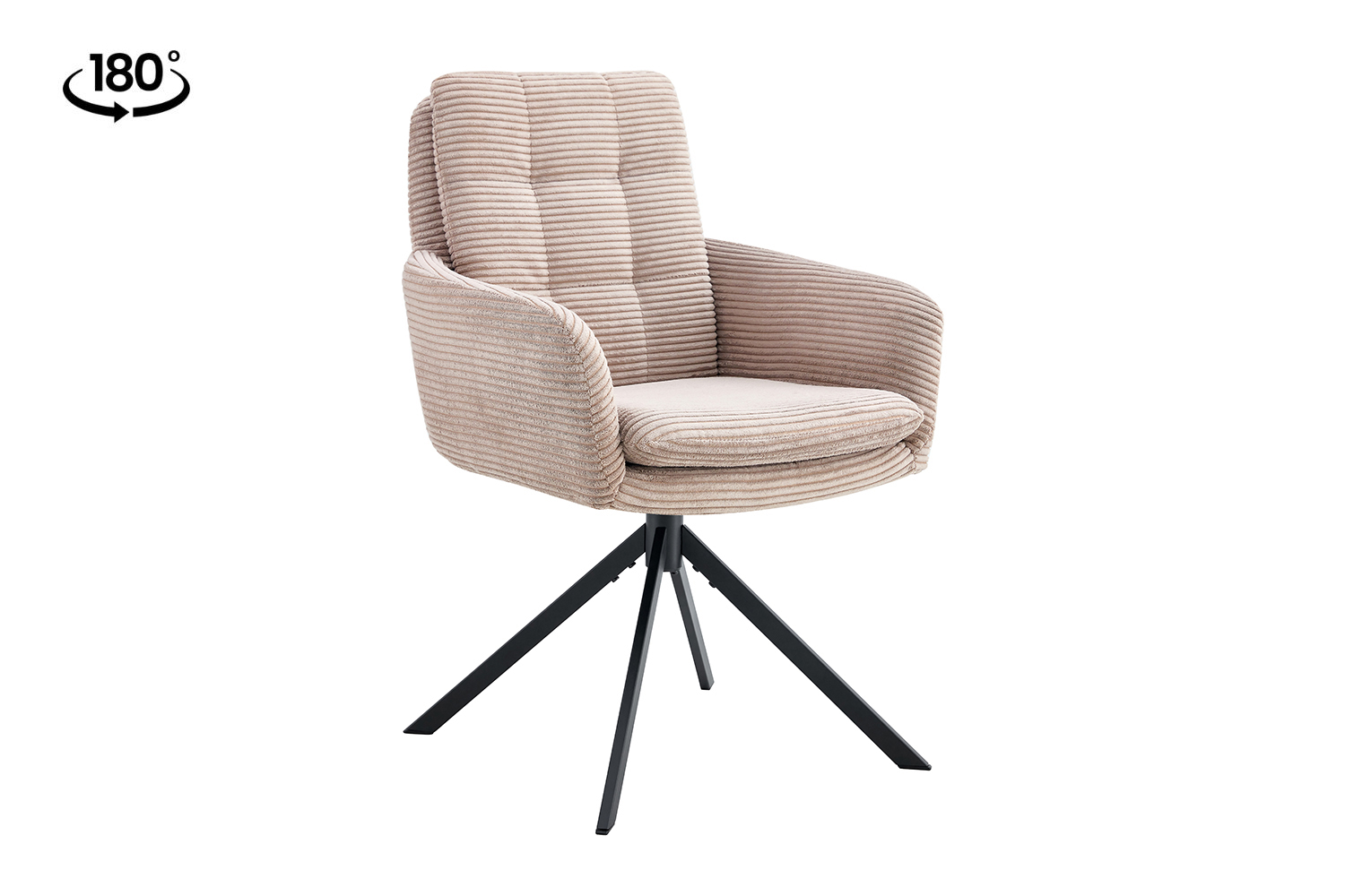 Luno Draaibare Eetkamerstoel met Armleuning – Ribstof – Zand