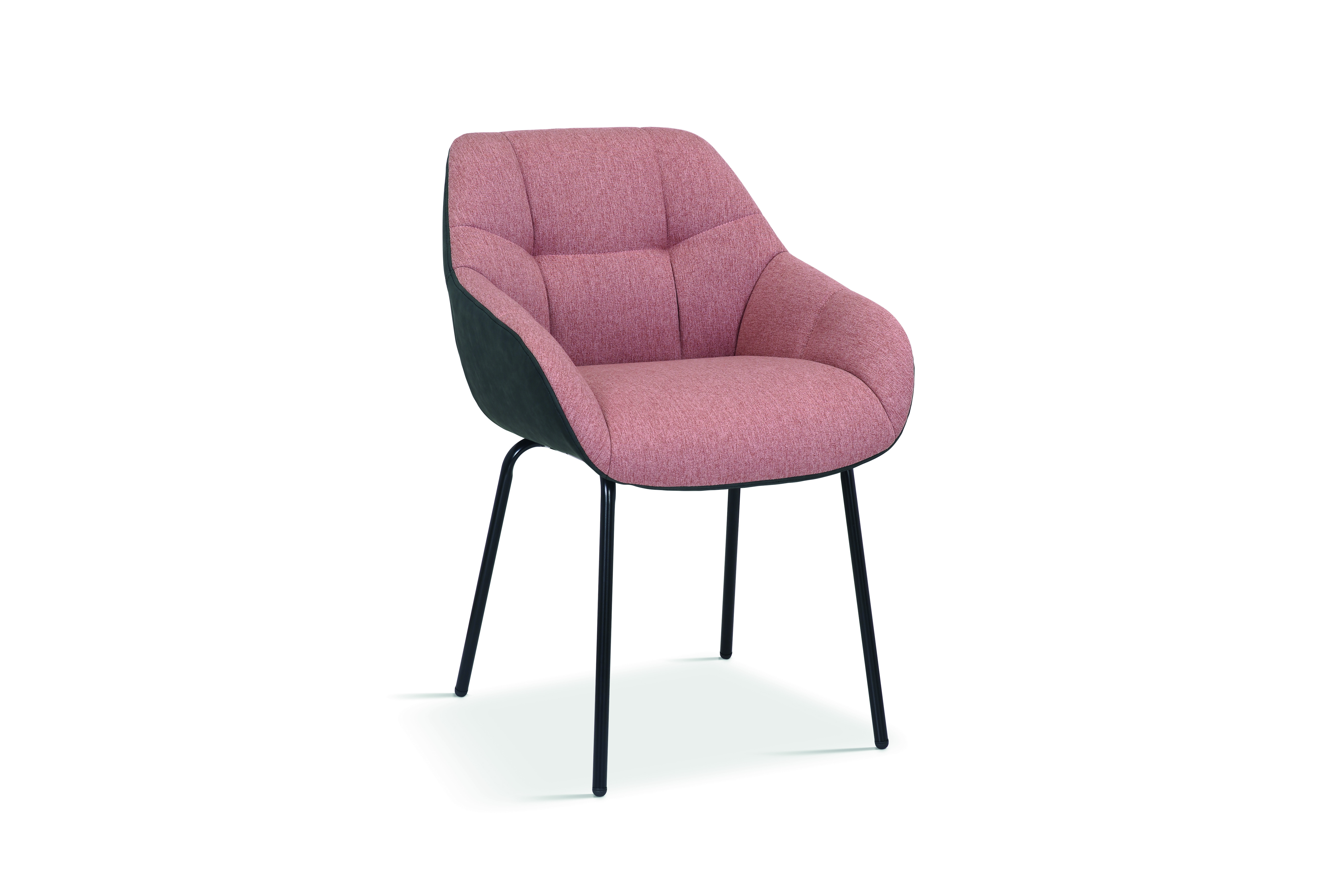 Semo Eetkamerstoel met Armleuning – Stof – Roze Kunstleer Rug – Roze/Donkergrijs