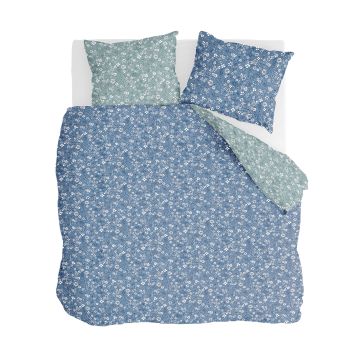Retro Flowers dekbedovertrek 200x200cm blauw/jade