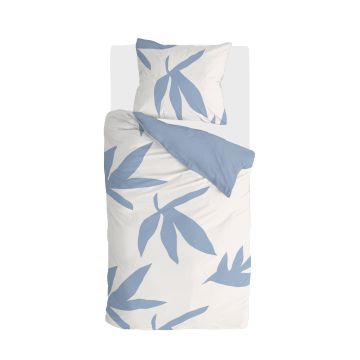 Simple Leaves dekbedovertrek 155x220cm gebroken wit/jeans blauw