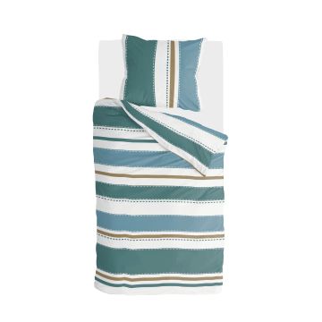 Stripes & Stitches dekbedovertrek 135x200cm groen