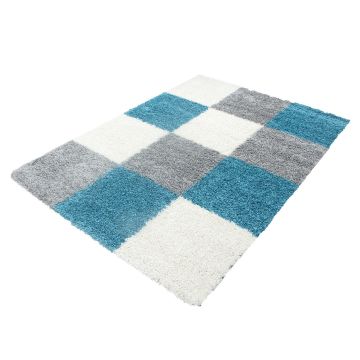 Life Shaggy Blok vloerkleed hoogpolig rechthoek 60x110cm turquoise