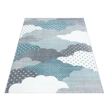 Bambi Wolken kinderkamer vloerkleed laagpolig rechthoek 80x150cm blauw