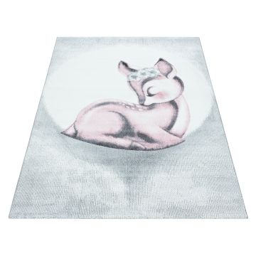 Bambi Hert kinderkamer vloerkleed laagpolig rechthoek 80x150cm roze