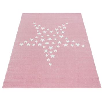 Bambi Ster kinderkamer vloerkleed laagpolig rechthoek 80x150cm roze