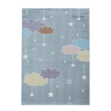 Lucky Wolken baby kinderkamer vloerkleed laagpolig rechthoek 80x150cm grijs