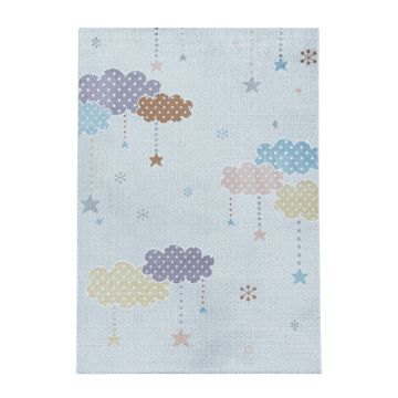 Lucky Wolken baby kinderkamer vloerkleed laagpolig rechthoek 120x170cm wit