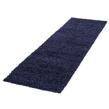 Life Shaggy vloerkleed hoogpolig loper 80x250cm navy blauw