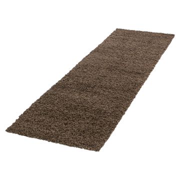 Life Shaggy vloerkleed hoogpolig loper 80x250cm bruin