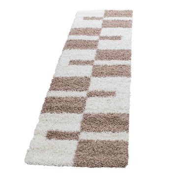 Gala Shaggy vloerkleed hoogpolig loper 80x250cm beige