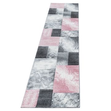 Hawaii Tetris vloerkleed laagpolig loper 80x300cm roze