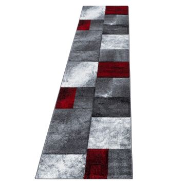 Hawaii Tetris vloerkleed laagpolig loper 80x300cm rood