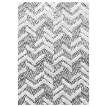 Pisa Zigzag vloerkleed hoogpolig loper 80x250cm grijs