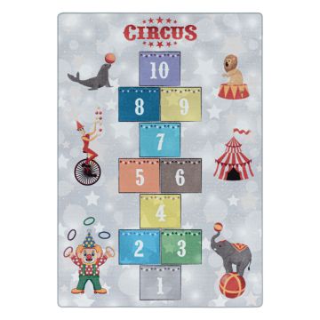 Play Hinkelen Circus antislip kinderkamer speelkleed lussenpolig rechthoek 100x150cm grijs