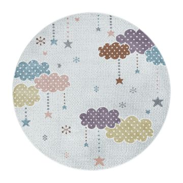 Lucky Wolken baby kinderkamer vloerkleed laagpolig rond Ø 160cm wit