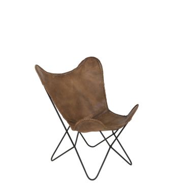 BUTTERFLY leren fauteuil 72x72x84cm bruin