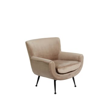 VINSTRA fauteuil velvet 79x76x79cm licht bruin met zwart poten