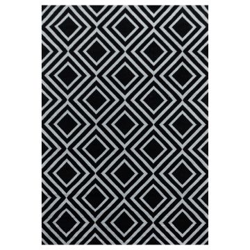 Costa Rhombus tapis poils ras rectangle 240x340cm noir