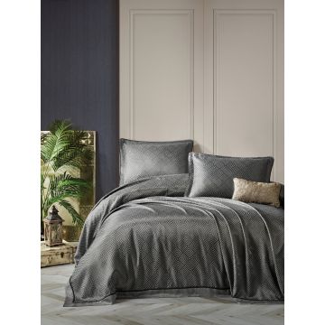 Smart 2-persoons bedsprei set 260x250cm polyester met sierkussen en 2 decoratieve kussenslopen esta antraciet
