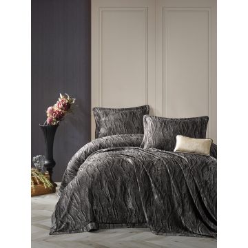 Smart 2-persoons bedsprei set 260x250cm polyester met sierkussen en 2 decoratieve kussenslopen carita antraciet