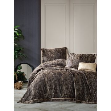 Smart 2-persoons bedsprei set 260x250cm polyester met sierkussen en 2 decoratieve kussenslopen carita bruin