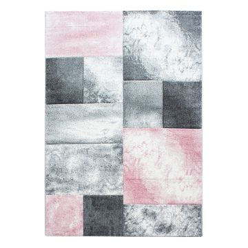 Hawaii Tetris vloerkleed laagpolig rechthoek 240x340cm roze