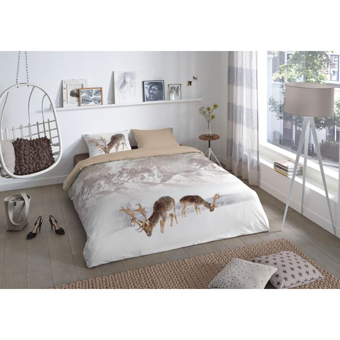 1-persoons dekbedovertrekset 135x200cm flanel nr:6350 zandkleur