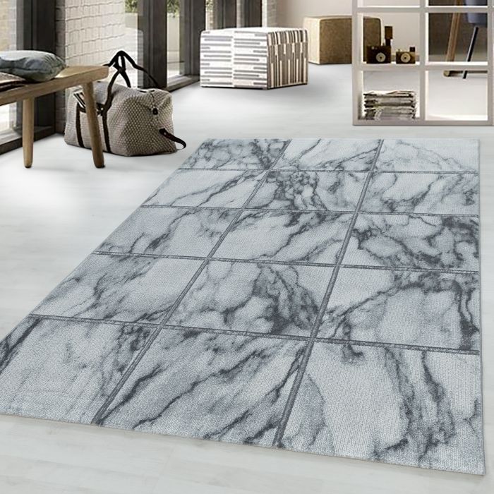 Naxos Carreaux tapis poils ras rectangle 240x340cm argent