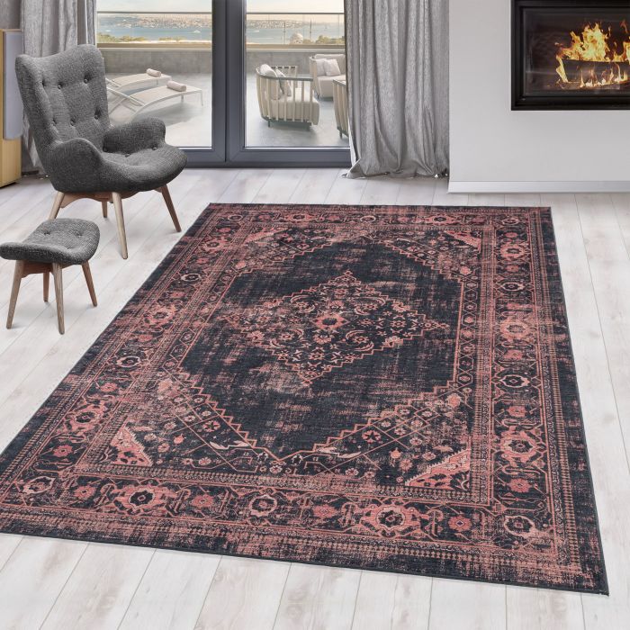 Fiesta Vintage antislip vloerkleed platgeweven rechthoek 120x170cm rood