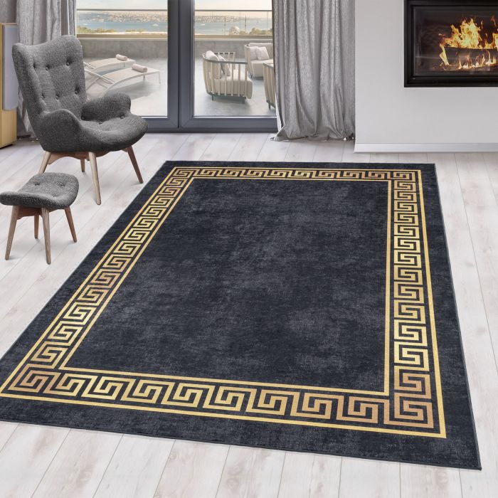 Fiesta Altin antidérapant tapis tissé à plat rectangle 120x170cm noir